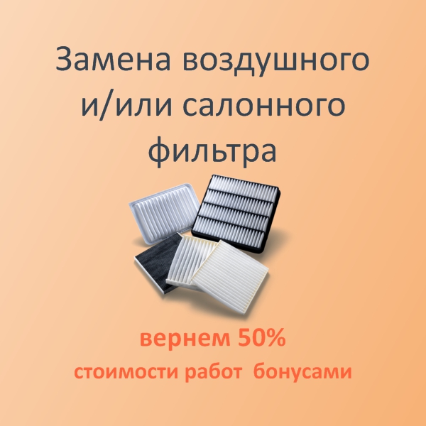 Акция. Замена воздушного и салонного фильтра